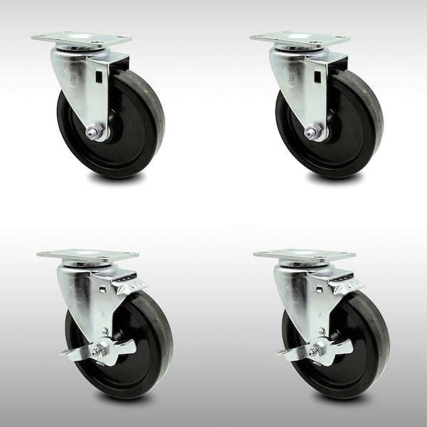 5 Inch SS Phenolic Swivel Top Plate Caster Set with 2 Brakes